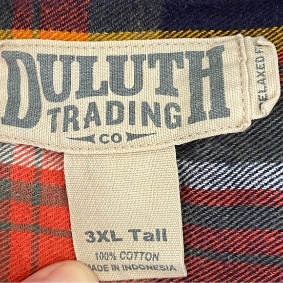 Duluth Trading CO Men's 3XL Tall Plaid Flannel Relaxed Fit Button Shirt Pockets - Picture 4 of 7
